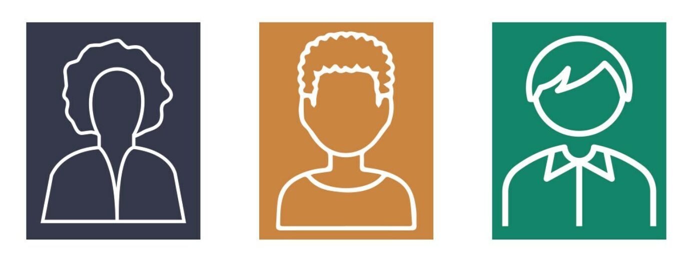 Eiconau o dri person ar ffurf cartwn