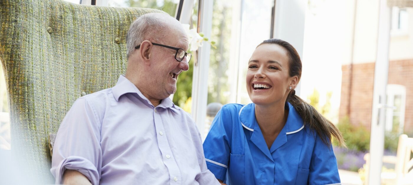 Man and woman laughing