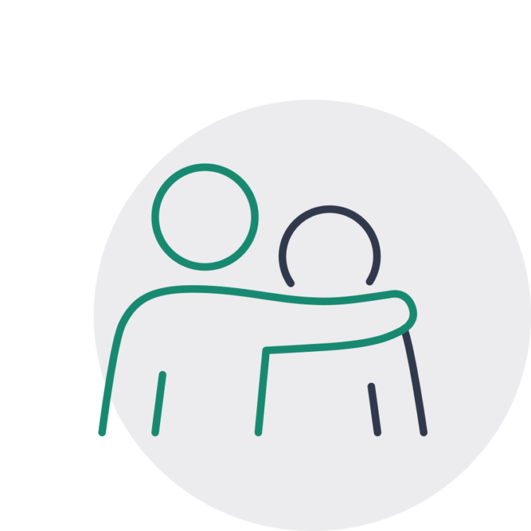 eicon person yn rhoi braich o gwmpas ysgwydd person